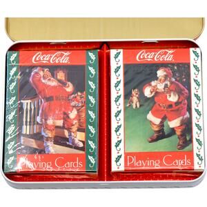 Santa Claus Coca-Cola Sealed Playing Cards Decks & Tin Holder 1993 Vintage